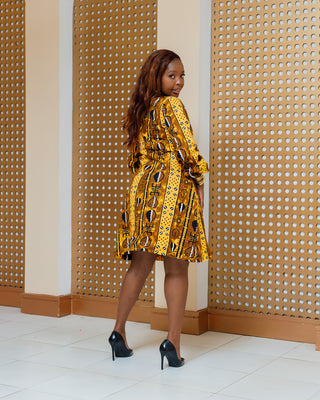 Kitet Ankara Zip Dress- Mustard Print