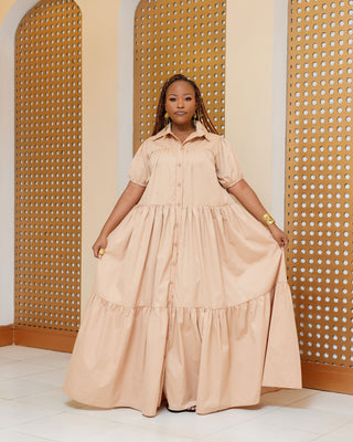 Banda Cotton Shirt Maxi Dress - Nude