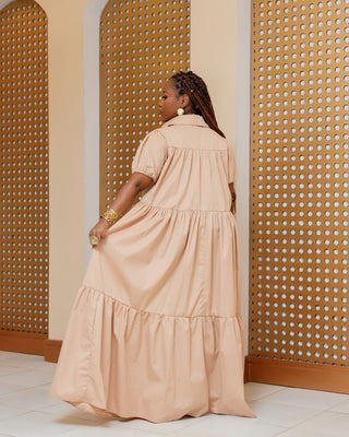Banda Cotton Shirt Maxi Dress - Nude