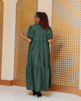 Banda Cotton Shirt Maxi Dress - Jungle Green