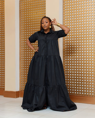 Banda Cotton Shirt Maxi Dress - Black