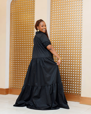 Banda Cotton Shirt Maxi Dress - Black