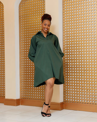 Bazo Cotton Knee Dress - Jungle Green