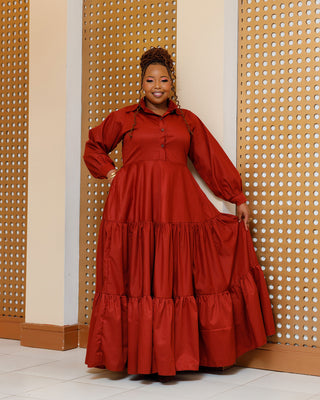 Buyende Cotton Maxi Dress - Fire Brown