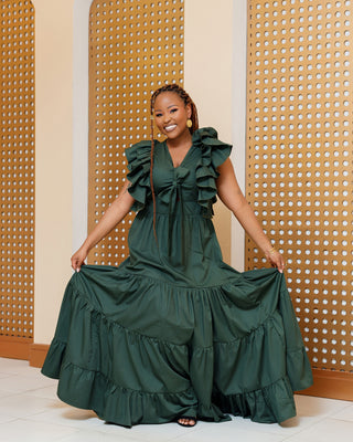 Bata Cotton Maxi Dress - Jungle Green