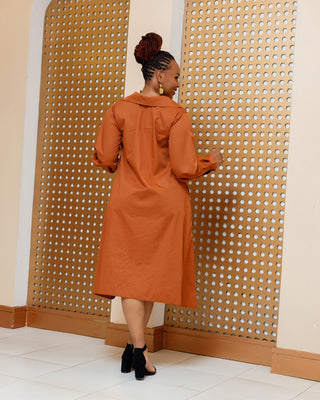 Bazo Cotton Knee Dress - Fire Brown
