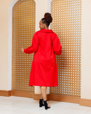 Bazo Cotton Knee Dress - Red