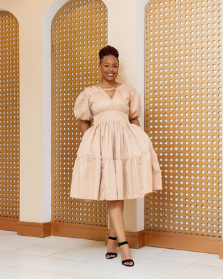 Barua Cotton Knee Dress - Nude