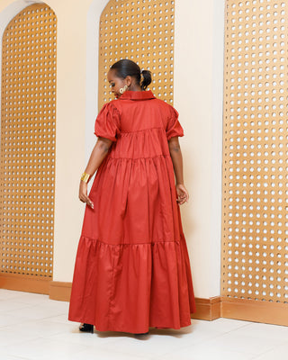Banda Cotton Shirt Maxi Dress - Burgundy