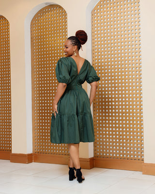 Barua Cotton Knee Dress - Jungle Green