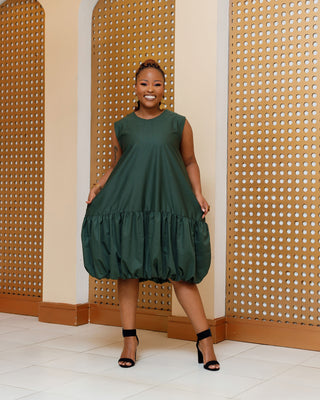 Bania Cotton Knee Dress - Jungle Green