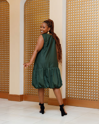 Bania Cotton Knee Dress - Jungle Green