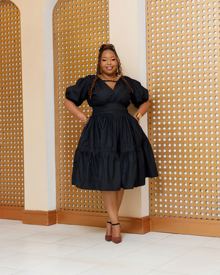 Barua Cotton Knee Dress - Black