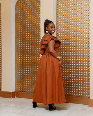 Baricho Cotton Maxi Dress - Fire Brown