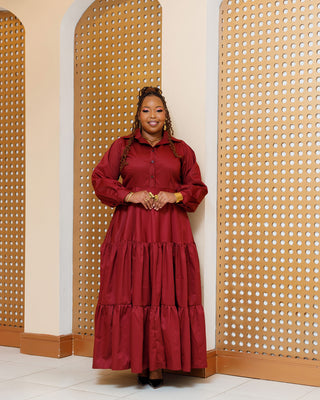 Buyende Cotton Maxi Dress - Burgundy