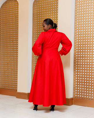 Barani Cotton Shirt Maxi Dress - Red