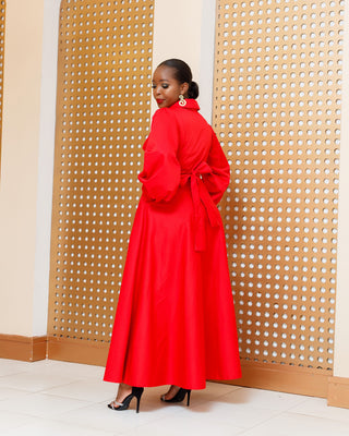 Barani Cotton Shirt Maxi Dress - Red