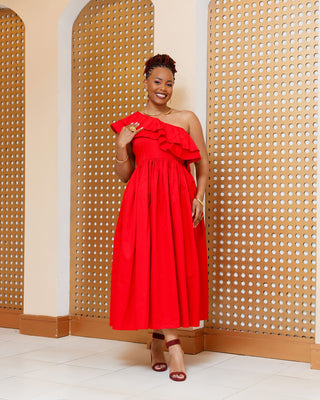 Baricho Cotton Maxi Dress - Red