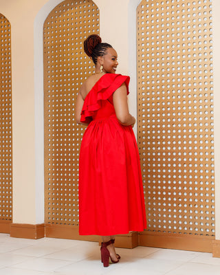 Baricho Cotton Maxi Dress - Red