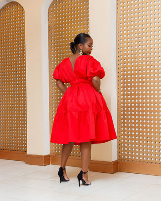 Barua Cotton Knee Dress - Red