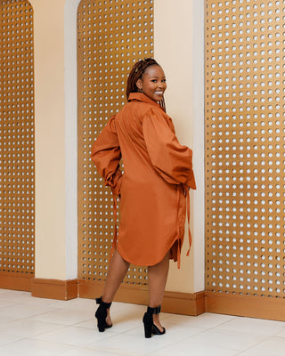 Bajumali Cotton Knee Dress - Fire Brown