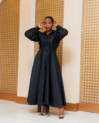 Barani Cotton Shirt Maxi Dress - Black