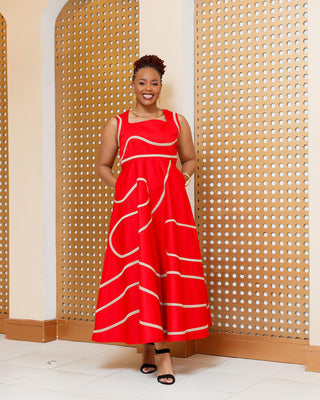 Banya Cotton Maxi Dress - Red