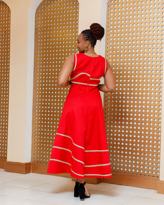 Banya Cotton Maxi Dress - Red
