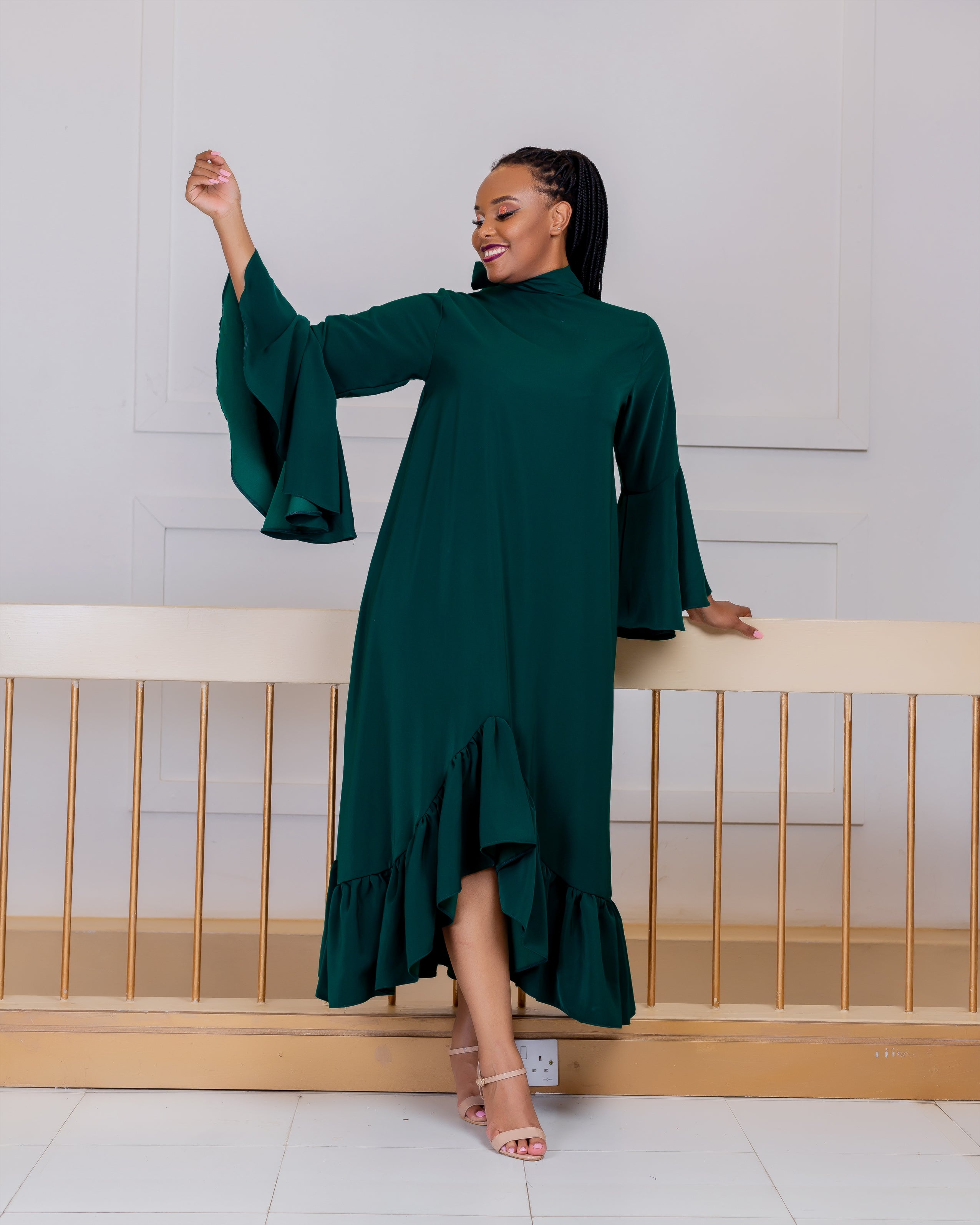 Emerald green shift dress sale