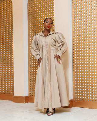 Barani Cotton Shirt Maxi Dress - Beige