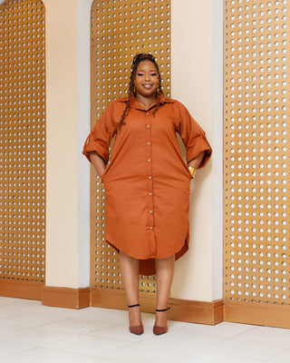 Balguda Cotton Dress - Fire Brown