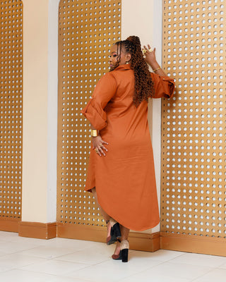 Balguda Cotton Dress - Fire Brown
