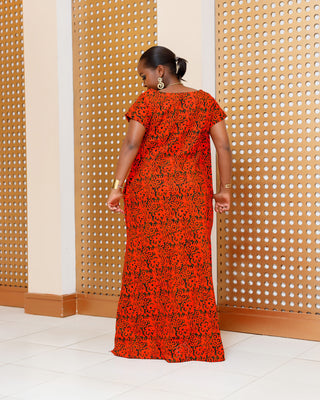 Emunali Ankara Maxi Dress - Red