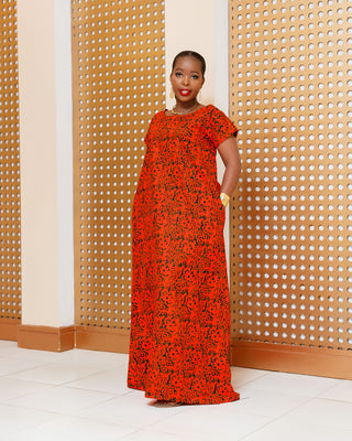 Emunali Ankara Maxi Dress - Red