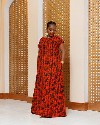 Emunali Ankara Maxi Dress - Orange