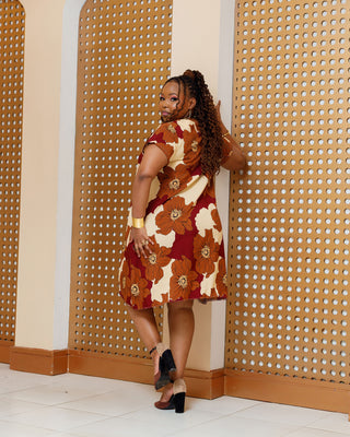 Emunali Knee Length Dress - Brown