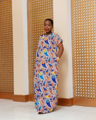 Emunali Ankara Maxi Dress - Blue