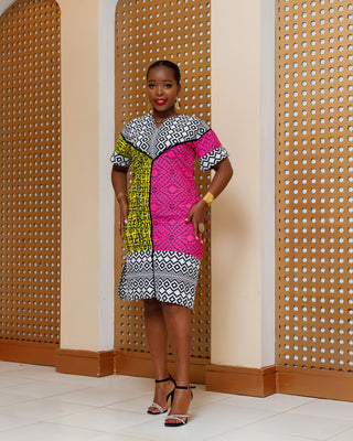 Emalindi Ankara Knee Dress - Multi