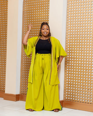 Enchoro Full Set (Kimono + Palazzo) - Lime Green