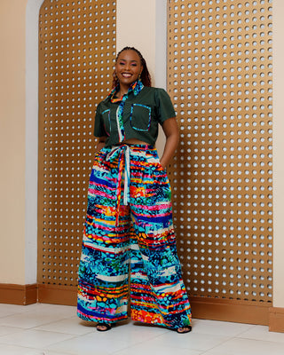 Kimana Ankara Palazzo Only WITHOUT Kimono- Jungle Green