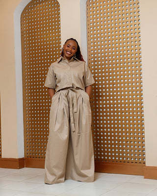 Kimana Cotton Full Set (Top+ Palazzo) - Nude