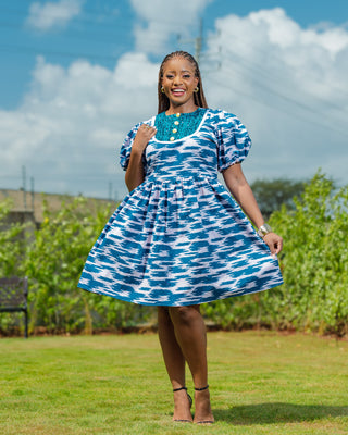 Katoloni Ankara Dress - Blue
