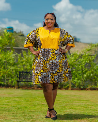 Olepolos Ankara Knee Dress - Mustard Yellow