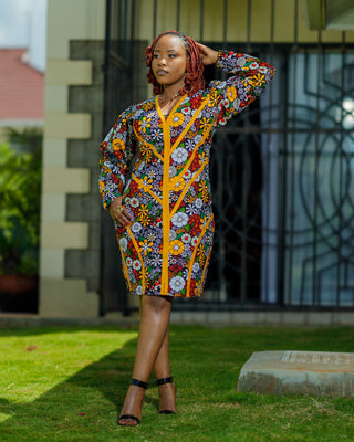 Kaumoni Ankara Dress - Mustard