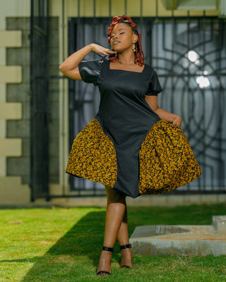 Kyumu Ankara Knee Dress - Brown