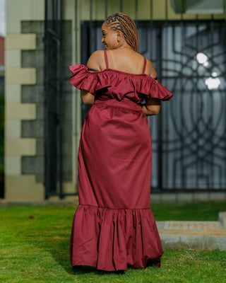 Kivaku Cotton Maxi Dress - Burgundy