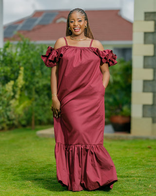 Kivaku Cotton Maxi Dress - Burgundy