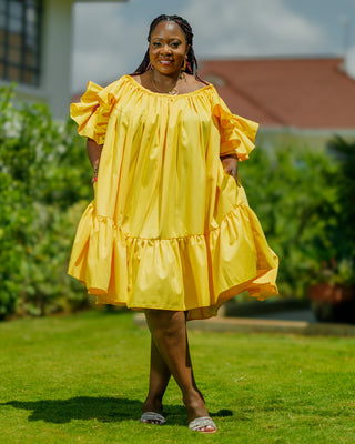 Kivaku Cotton Knee Dress - Yellow