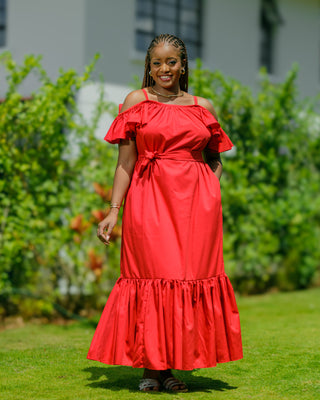 Kivaku Cotton Maxi Dress - Red