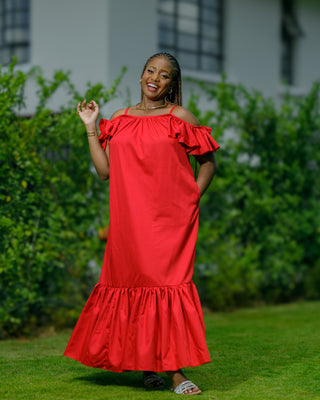 Kivaku Cotton Maxi Dress - Red